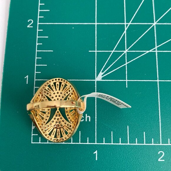 Art Deco Cubic Zirconia Cocktail Ring Yellow Gold Plated Size 7 8 9 Statement - Picture 12 of 15
